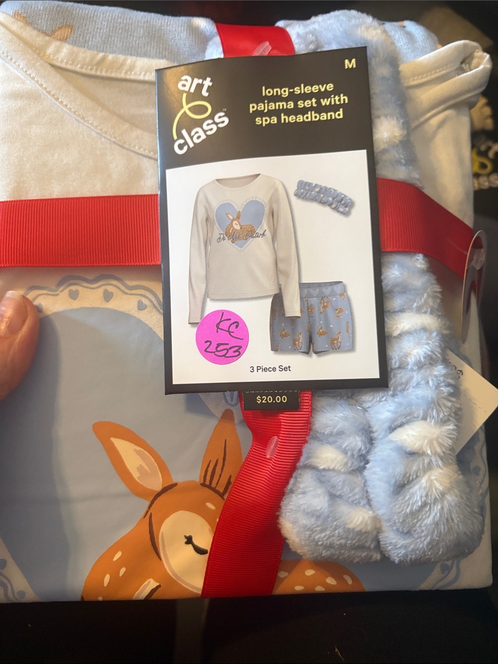 art class Light Blue Deer 3-Piece Pajama Set with Spa Headband